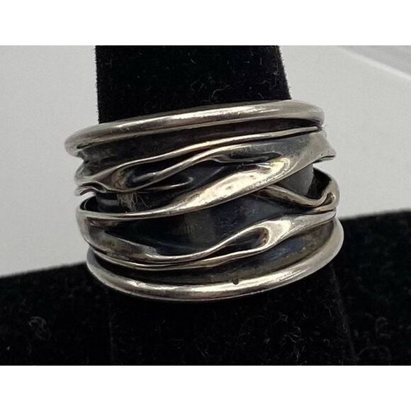Vintage Sterling Silver Wrinkled Folded Wide Band Ring Sz 8.5M - Picture 1 of 6